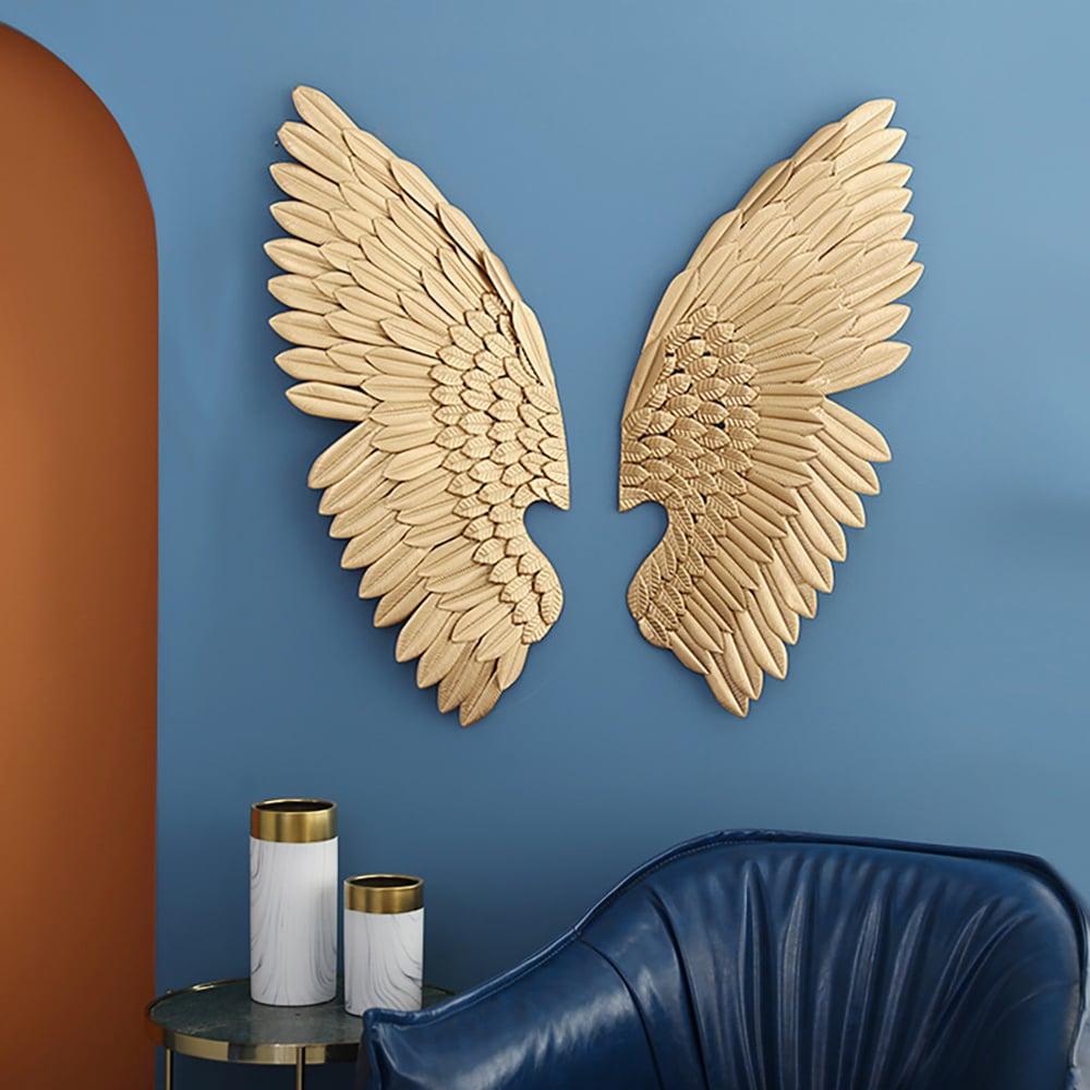 HMR - 2 Pieces Wing Wall Decor Home Art in Gold