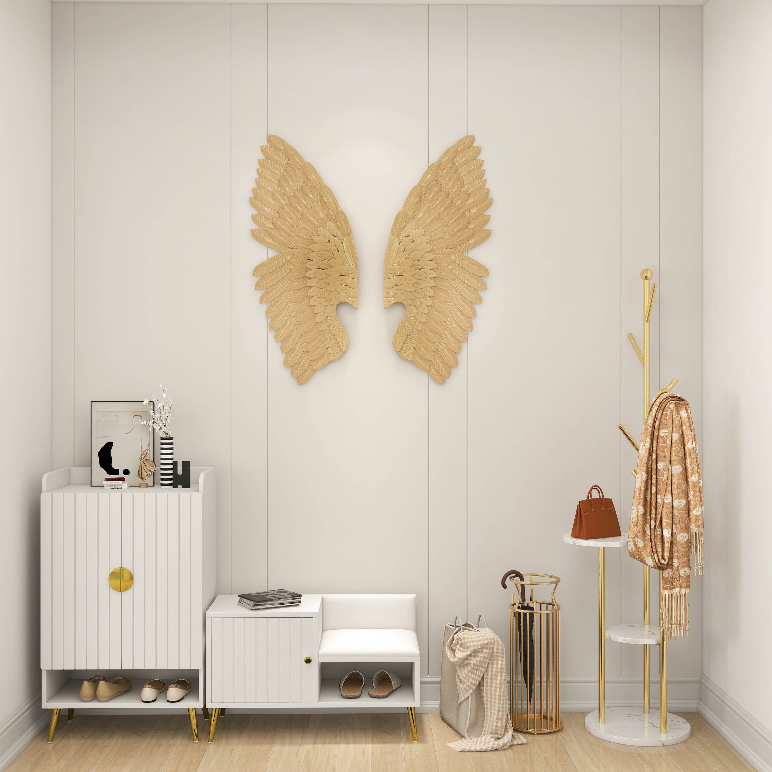 HMR - 2 Pieces Wing Wall Decor Home Art in Gold