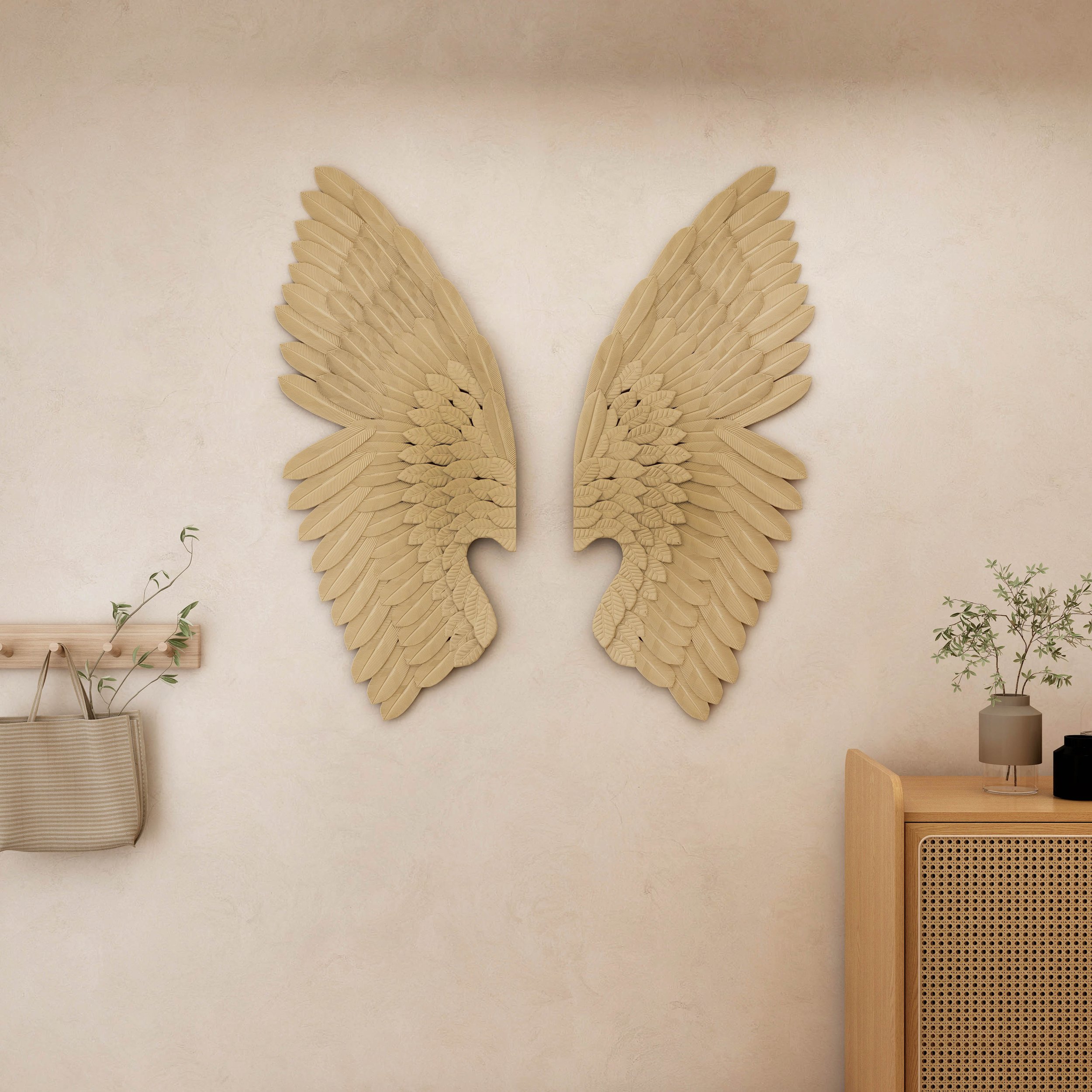 HMR - 2 Pieces Wing Wall Decor Home Art in Gold
