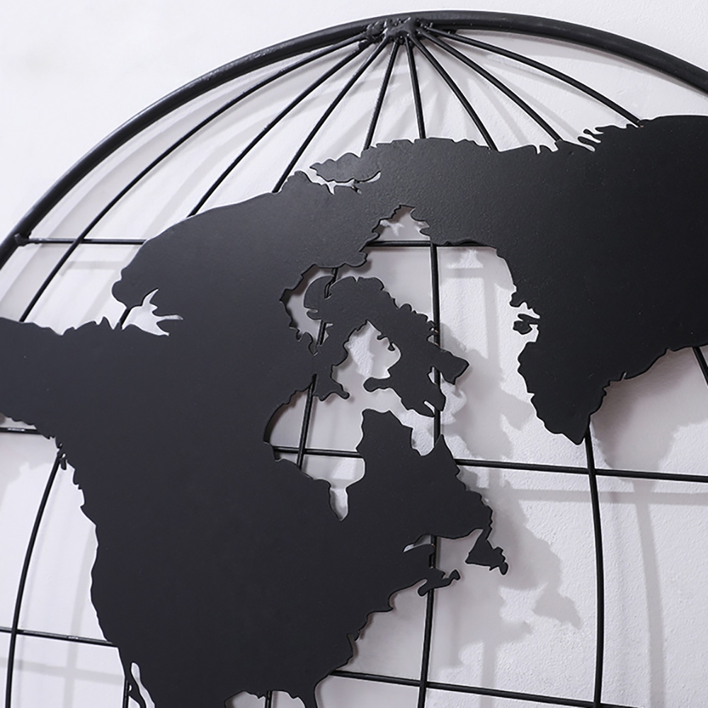 HMR - Geometry World Map with Metal Round Frame in Black and Gold