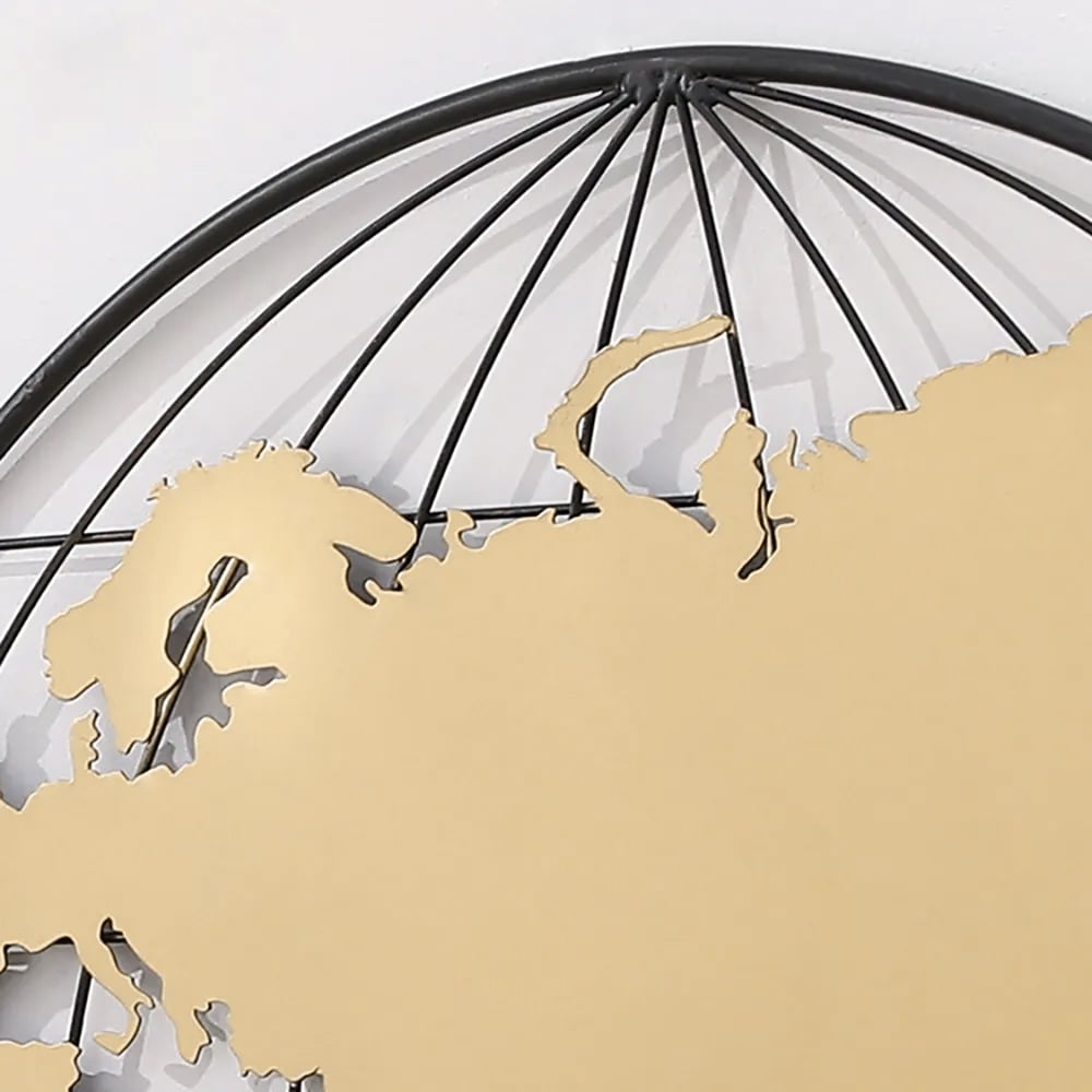 HMR - Geometry World Map with Metal Round Frame in Black and Gold