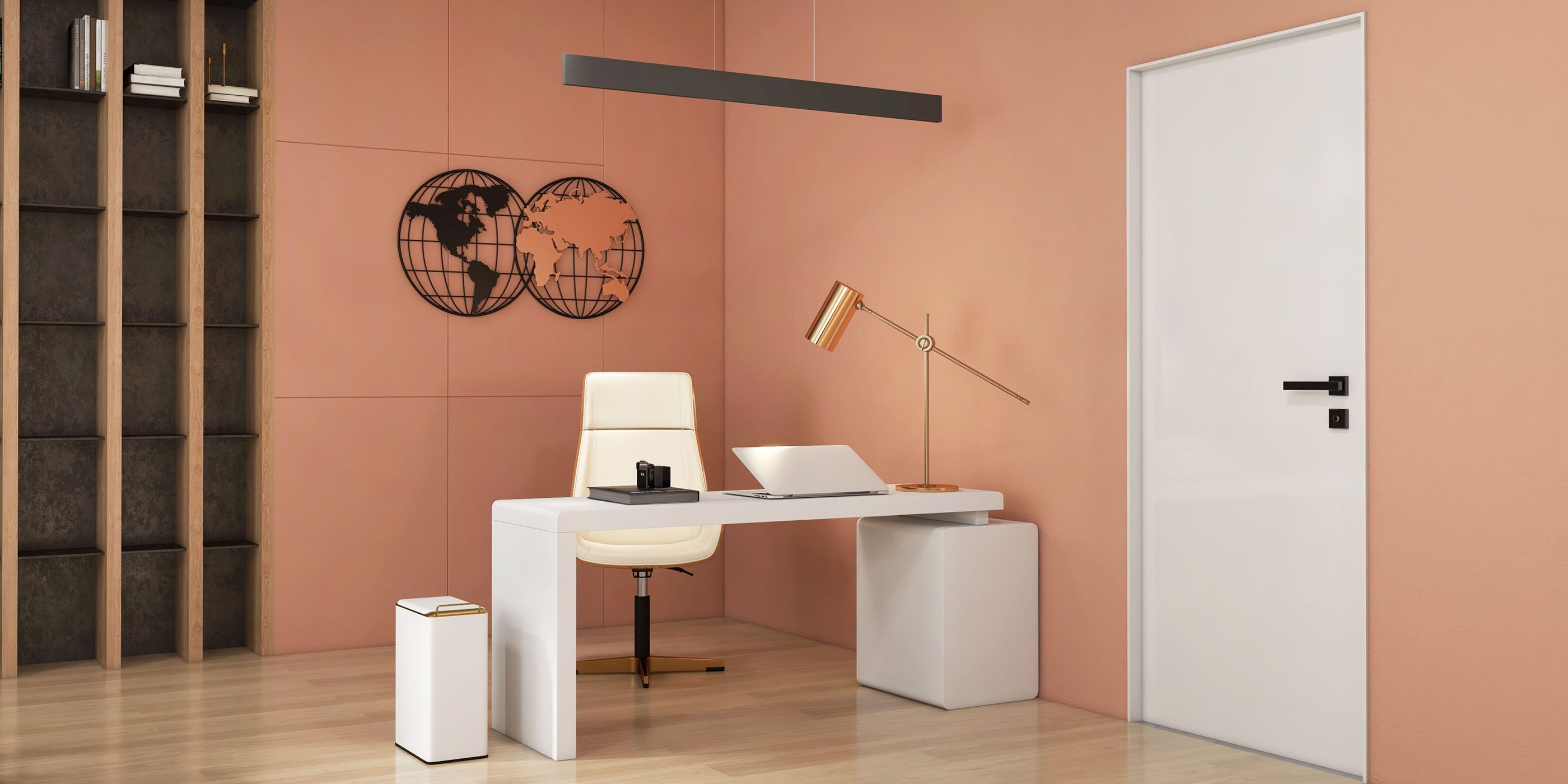 HMR - Geometry World Map with Metal Round Frame in Black and Gold