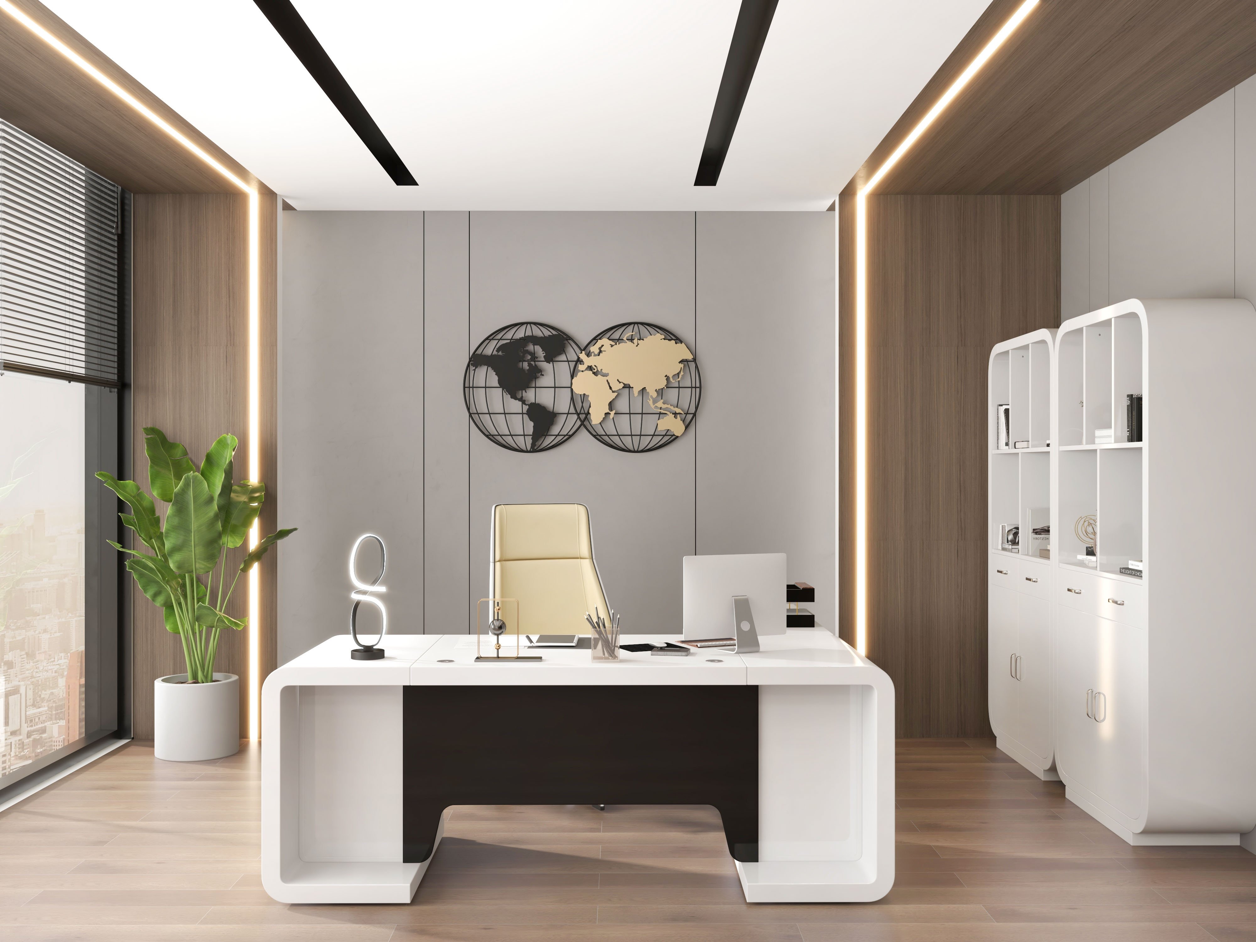 HMR - Geometry World Map with Metal Round Frame in Black and Gold