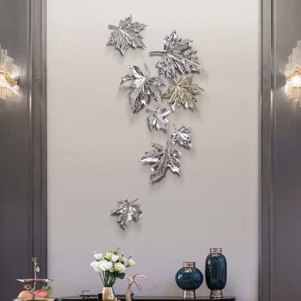 HMR - 8 Pieces 3D Maple Leaves Home Wall Decor in Gold