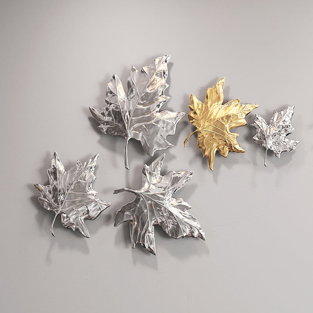 HMR - 8 Pieces 3D Maple Leaves Home Wall Decor in Gold