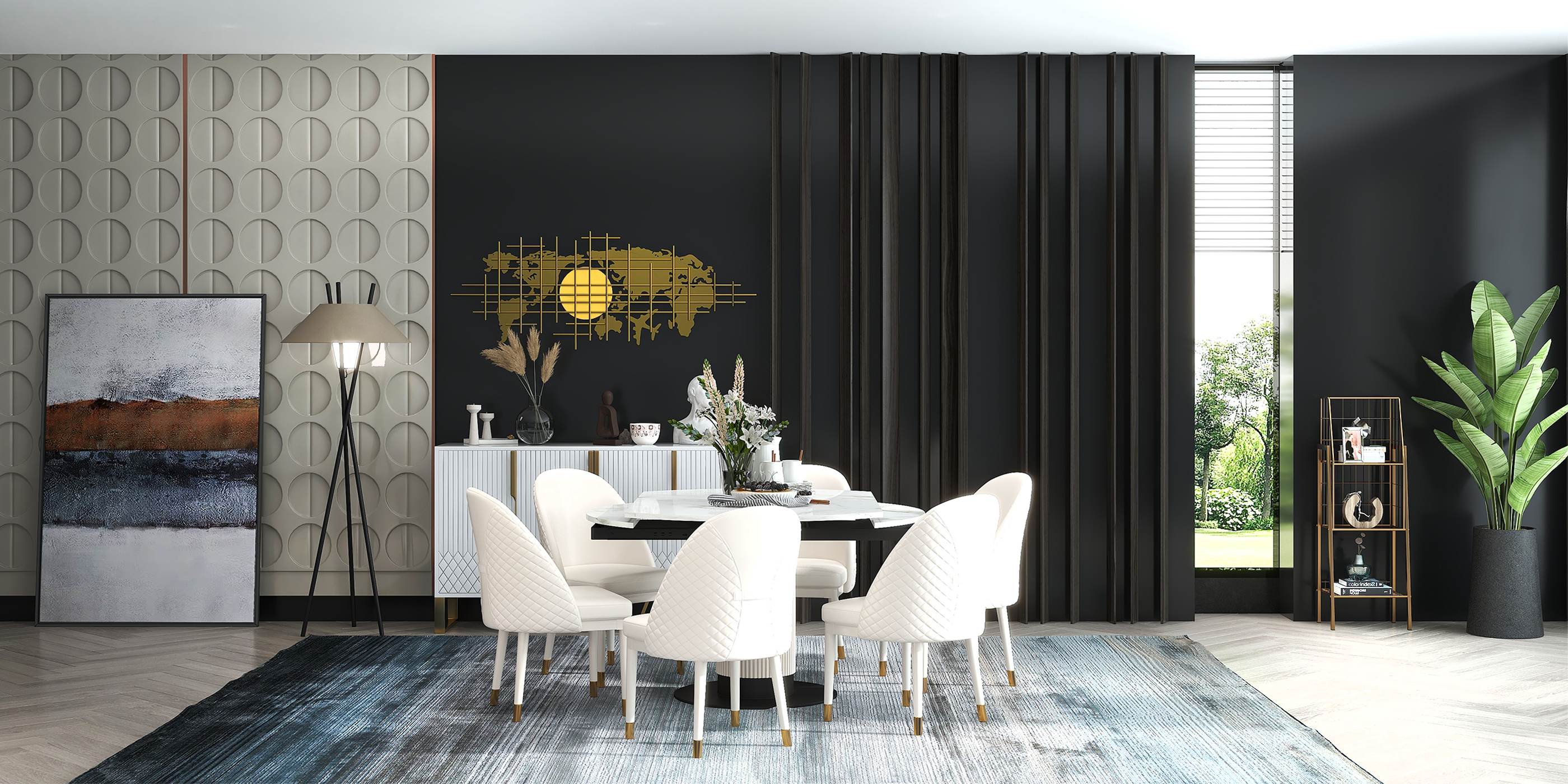HMR - Oversized World Map Wall Clock Metal Home Decor in Gold