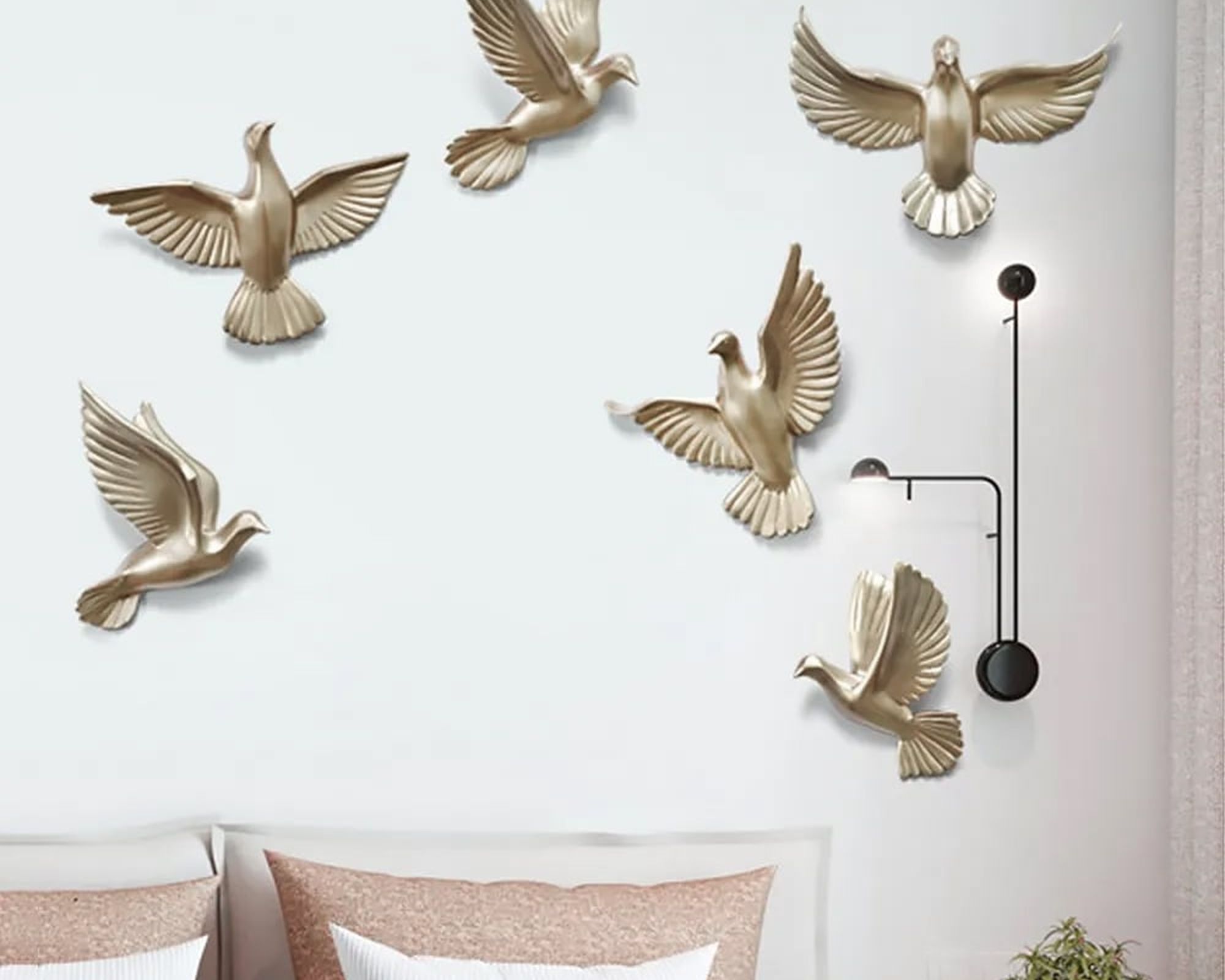 HMR Flocking Birds Wall Decor (Set of 6) - Gold, DIY Combination