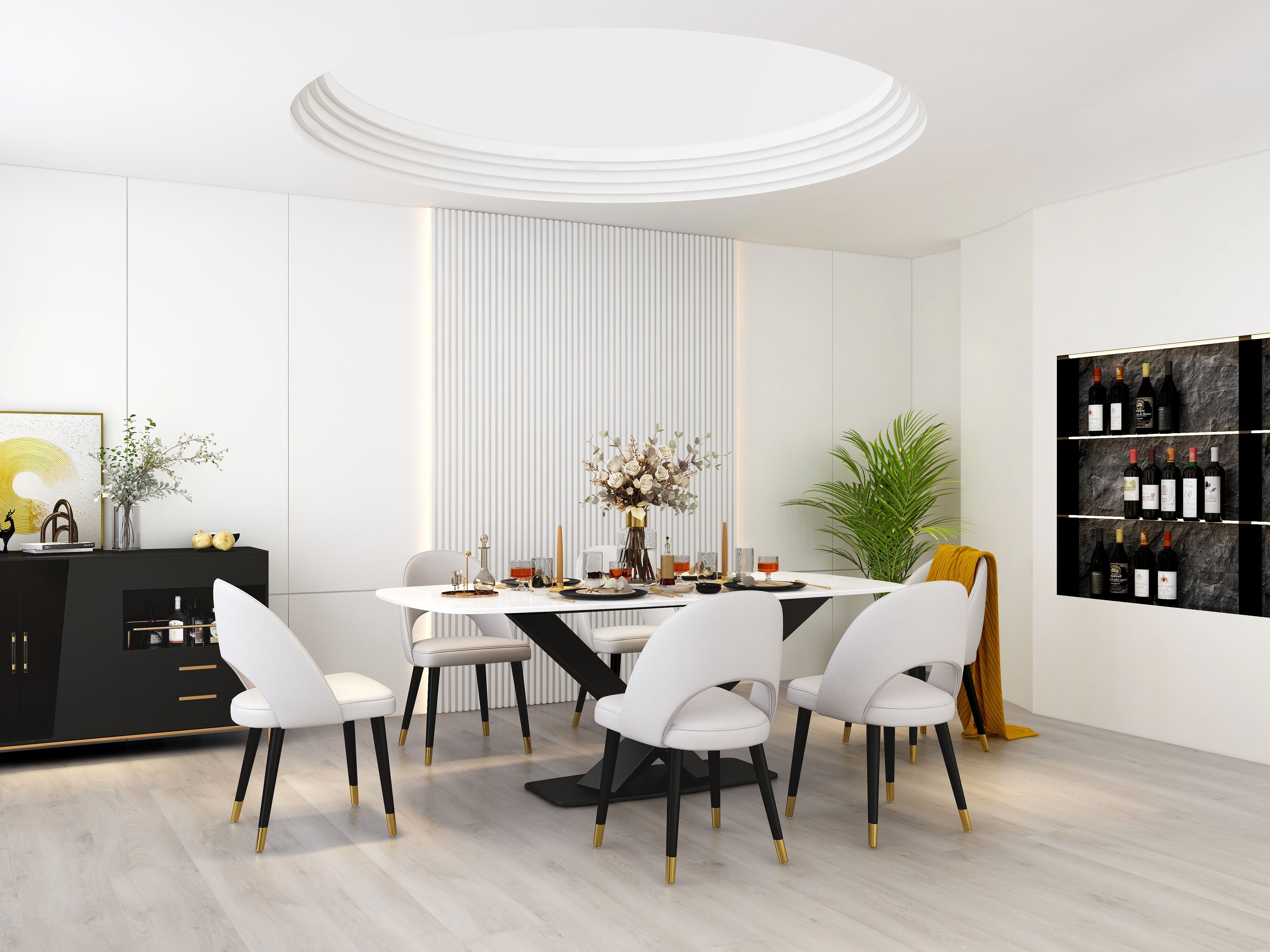HMR - Modern 78.7" Rectangle Dining Table for 6-8 People in Black, Sintered Stone