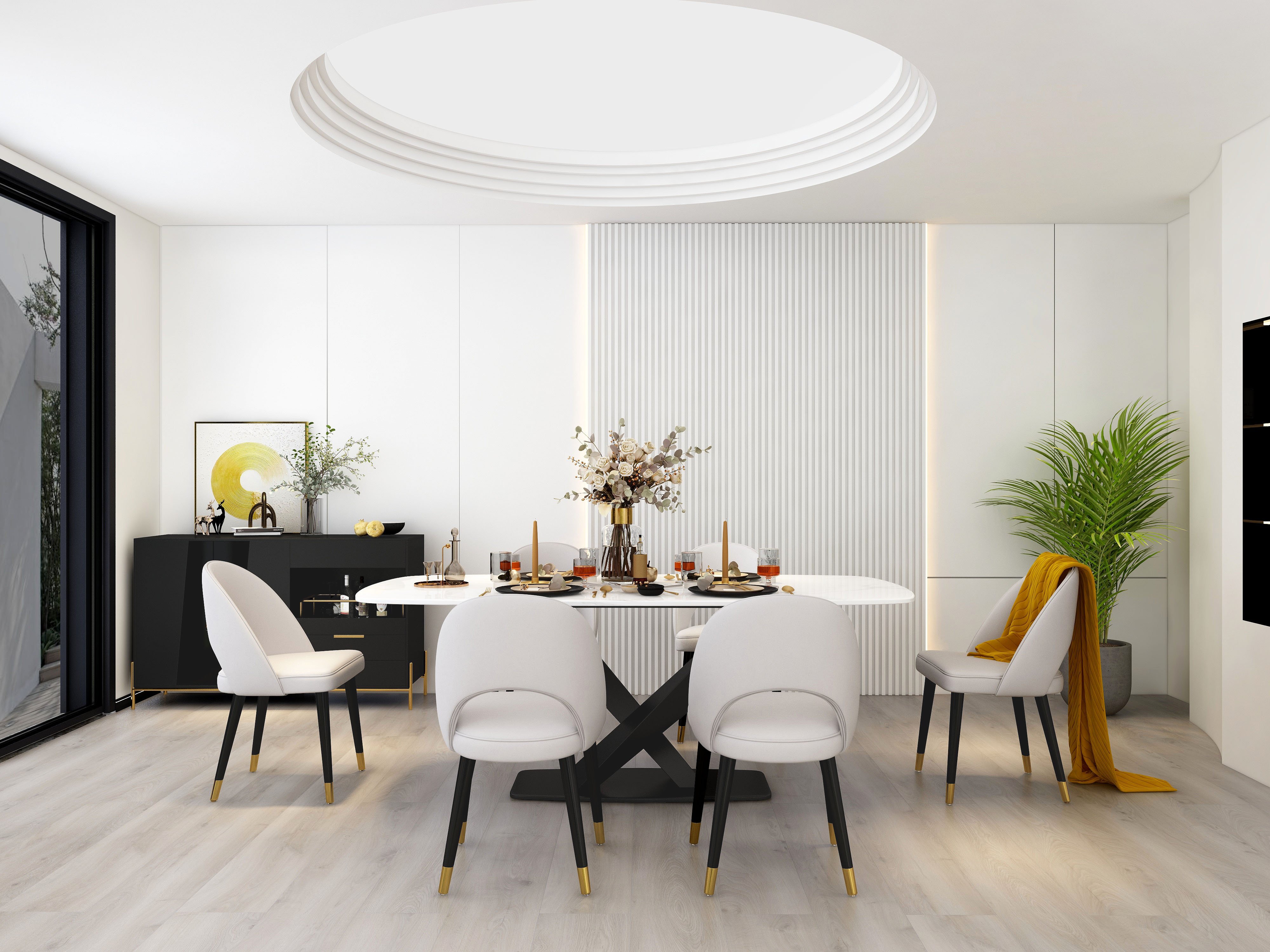 HMR - Modern 78.7" Rectangle Dining Table for 6-8 People in Black, Sintered Stone