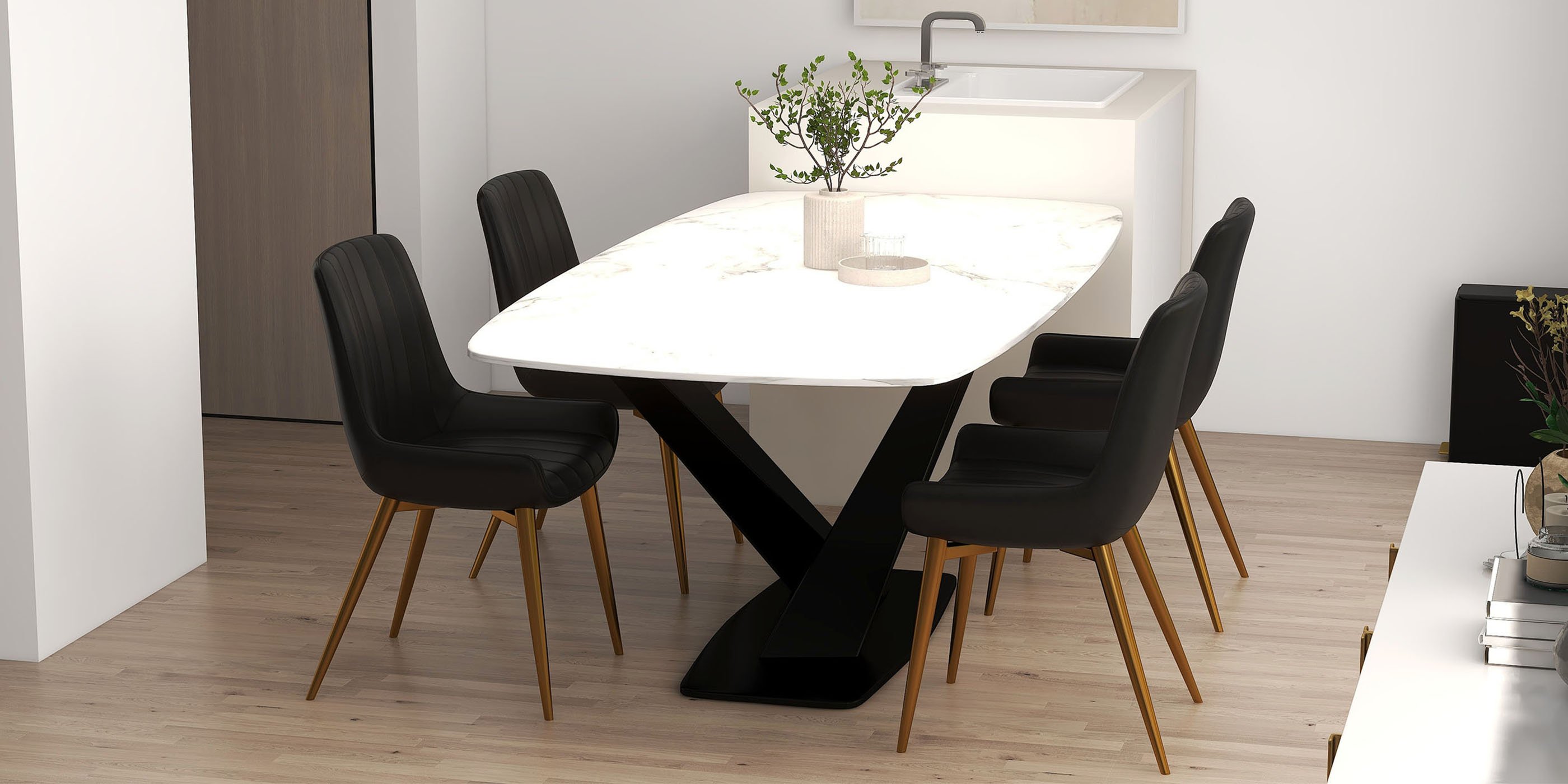HMR - Modern 78.7" Rectangle Dining Table for 6-8 People in Black, Sintered Stone