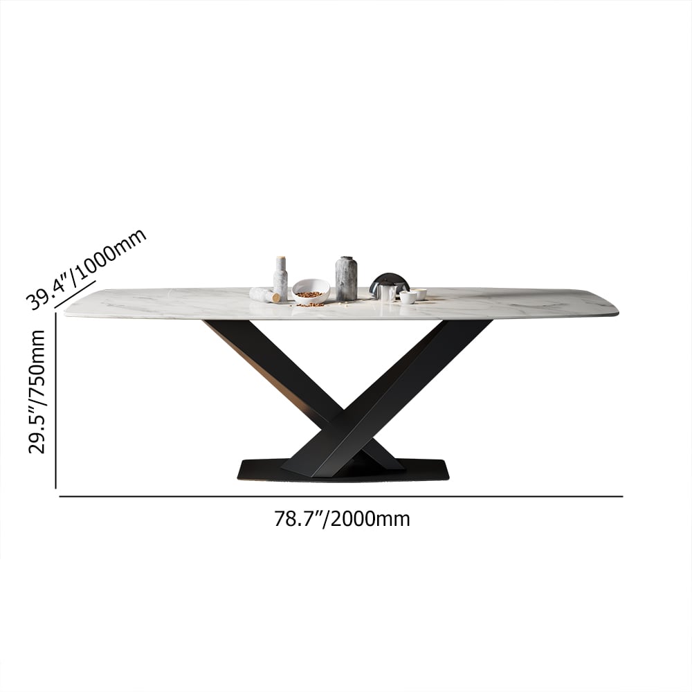 HMR - Modern 78.7" Rectangle Dining Table for 6-8 People in Black, Sintered Stone
