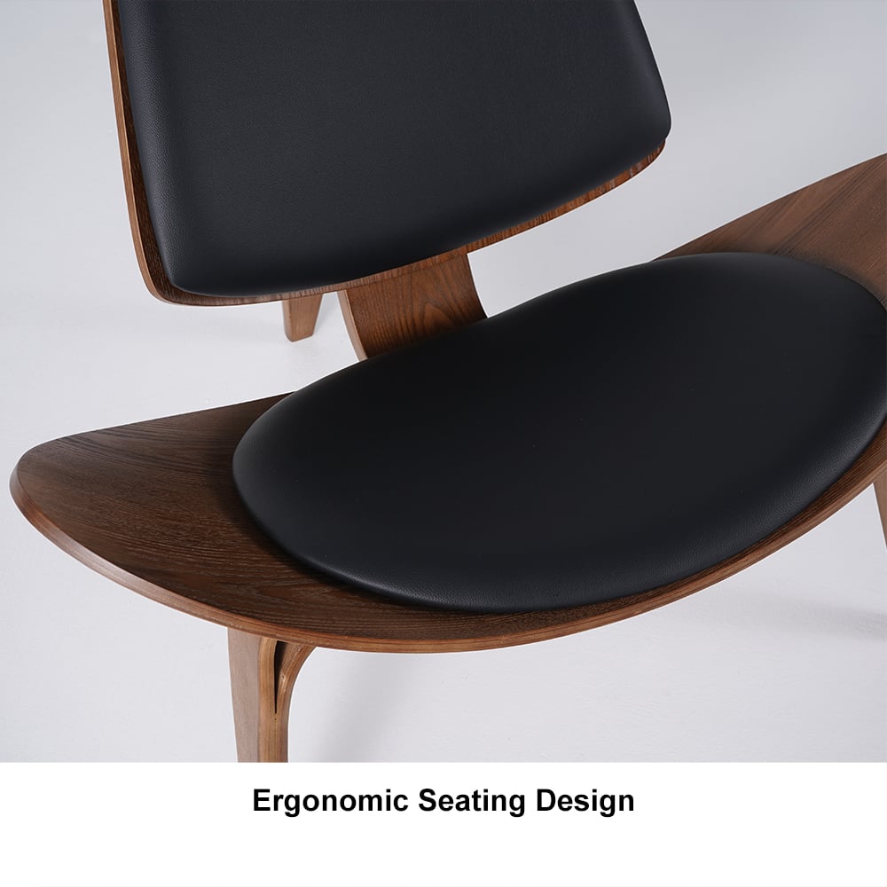 HMR Leather Walnut Tripod Accent Chair - Black