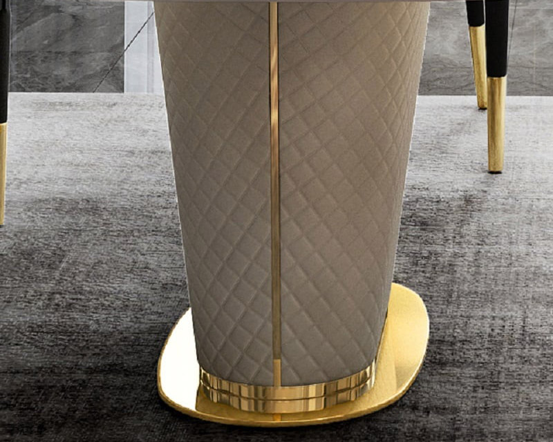 HMR - Rectangular Pedestal Dining Table PU Leather in 63"L, Gold