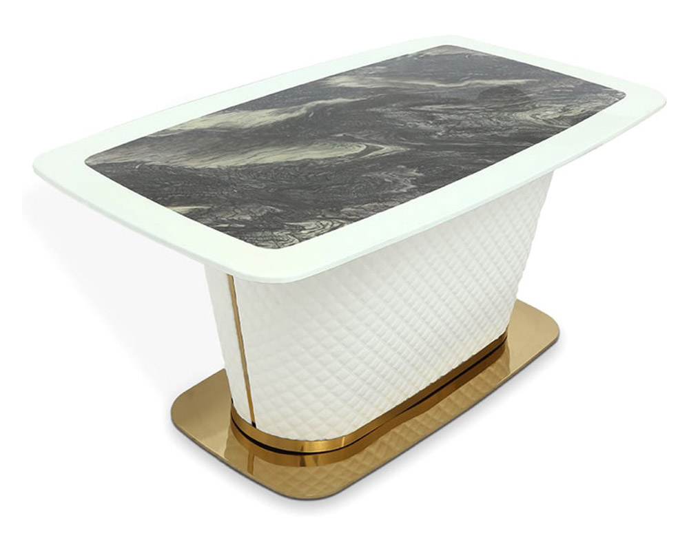 HMR - Rectangular Pedestal Dining Table PU Leather in 63"L, Gold