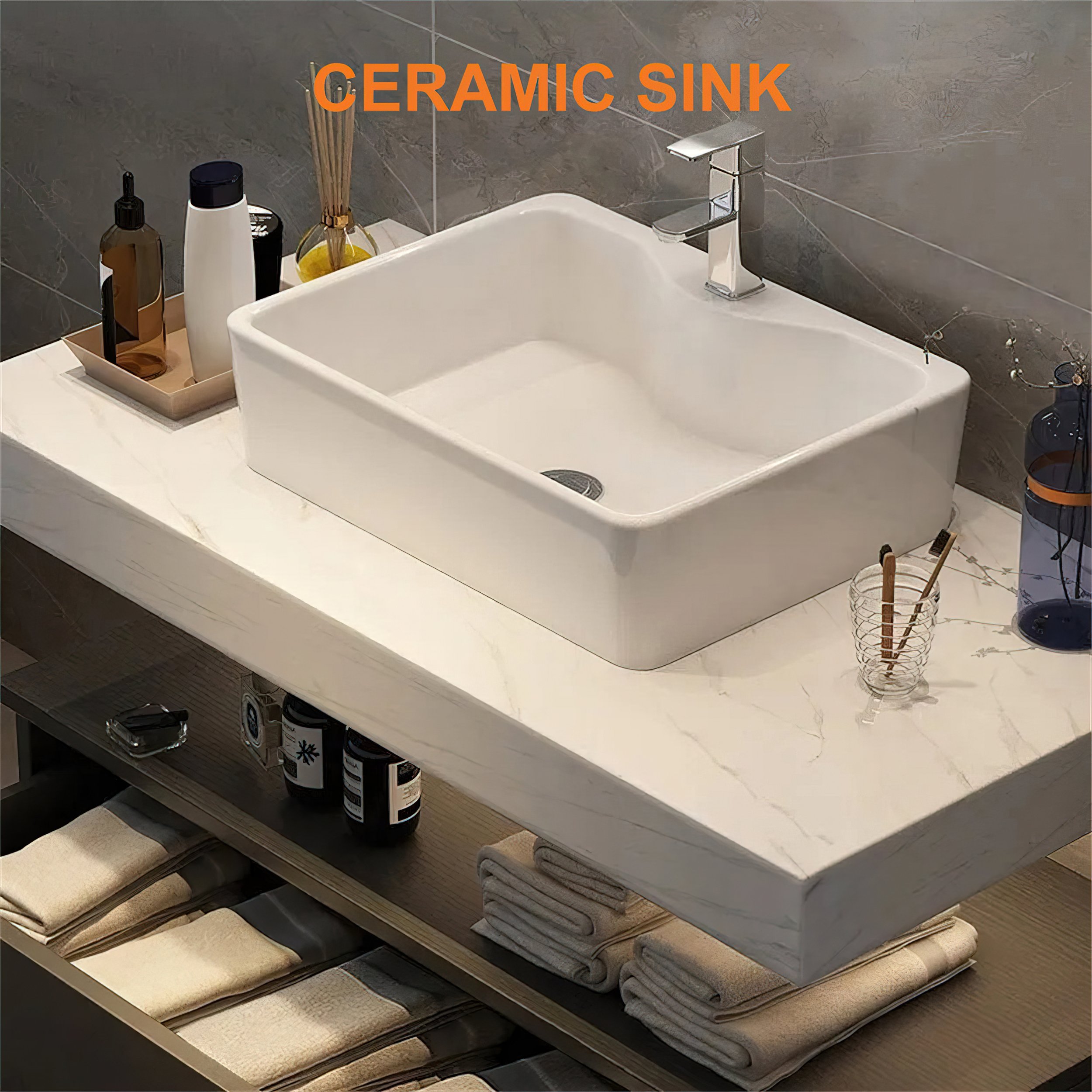 HMR Modern 35" Bathroom Vanity Set with Sink - White/Black