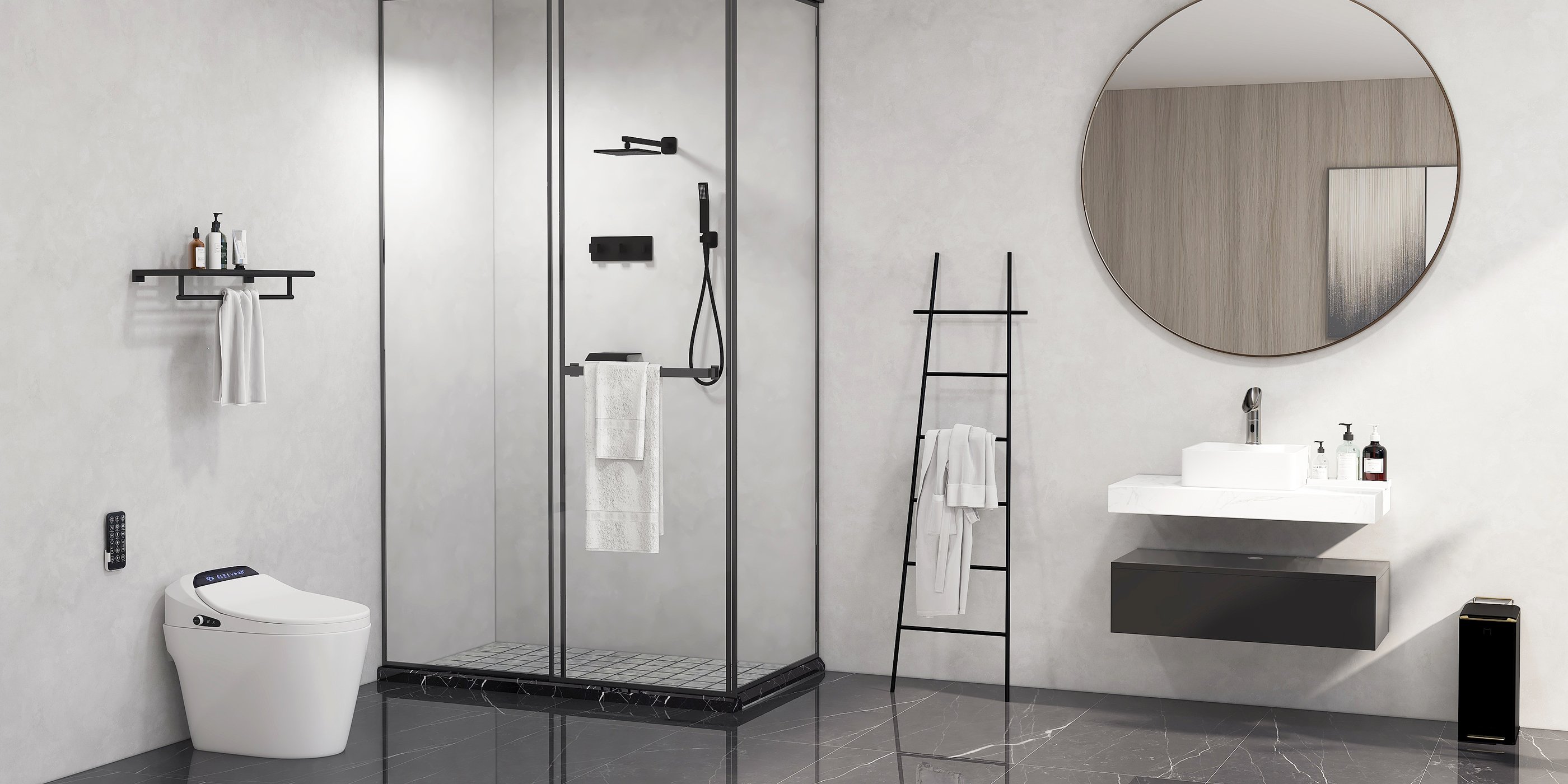 HMR Modern 35" Bathroom Vanity Set with Sink - White/Black