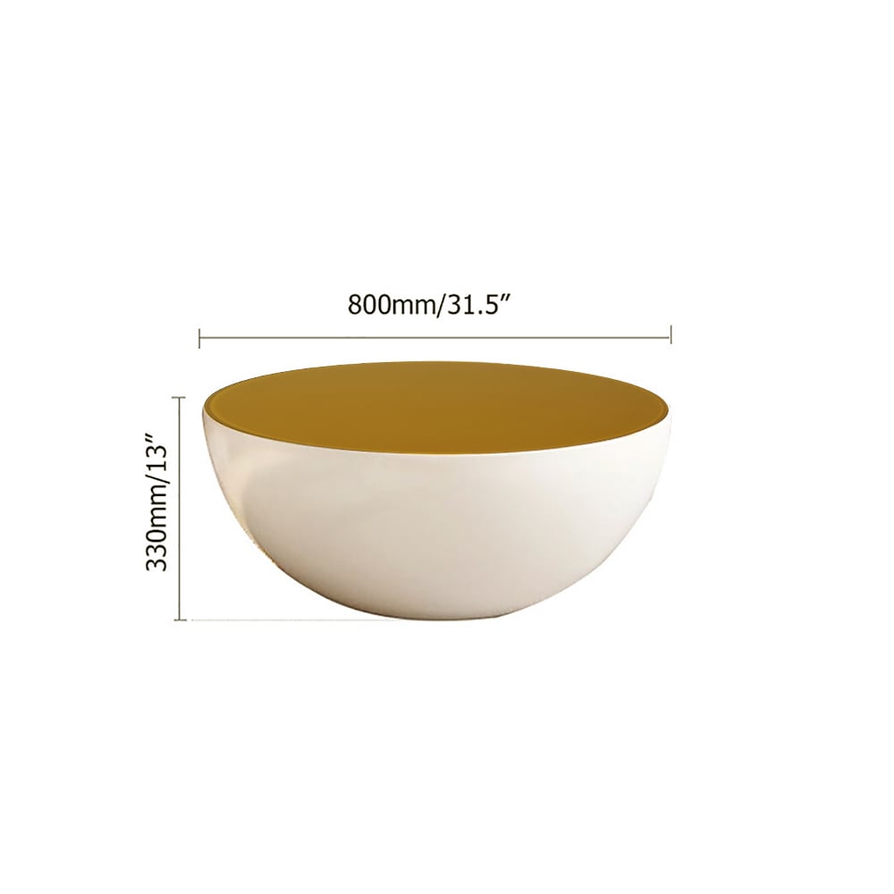 HMR Modern Round Coffee Table with Yellow Top - White
