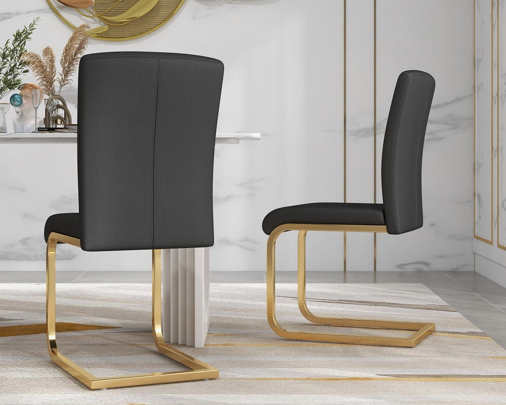 HMR Modern Dining Chairs with PU Leather Upholstery (Set of 2) - Black