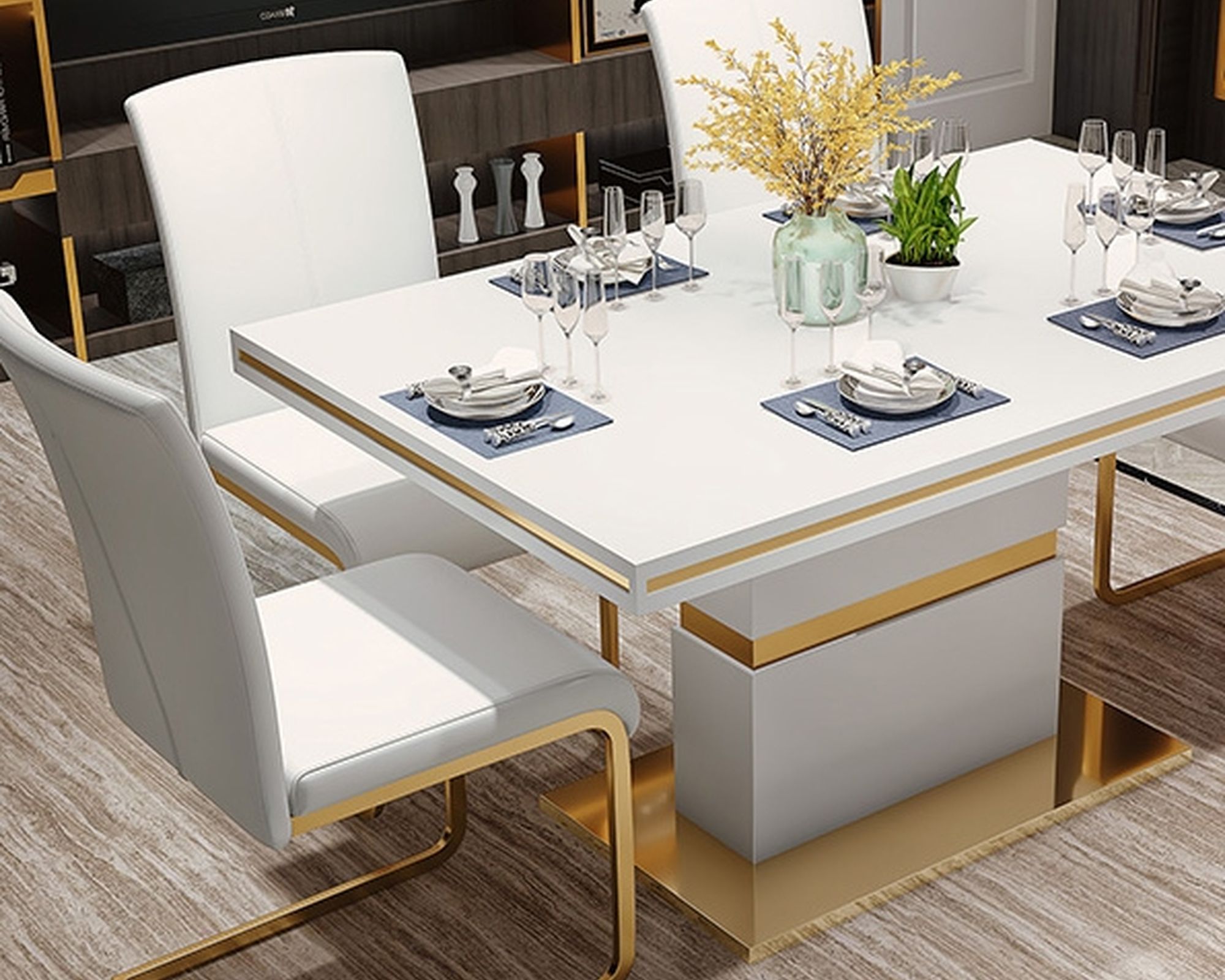 HMR Modern Dining Chairs with PU Leather Upholstery (Set of 2) - White