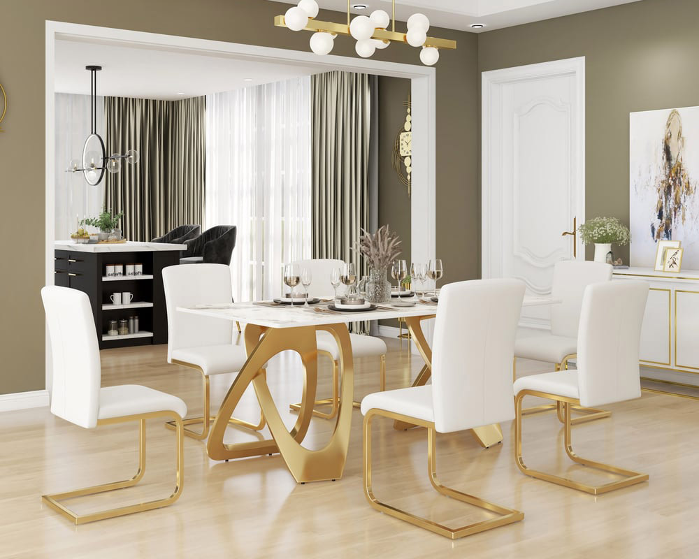 HMR Modern Dining Chairs with PU Leather Upholstery (Set of 2) - White