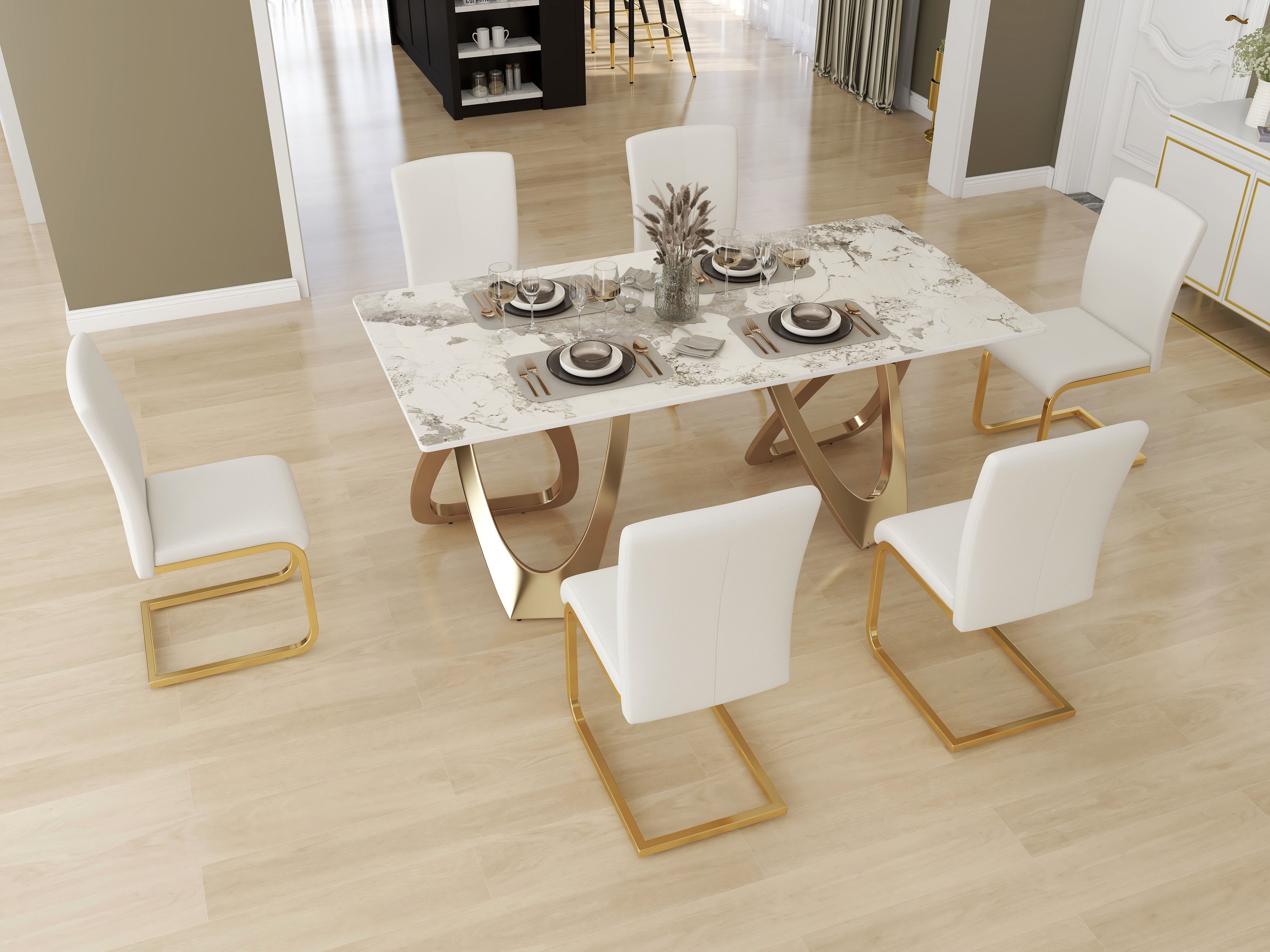 HMR Modern Dining Chairs with PU Leather Upholstery (Set of 2) - White