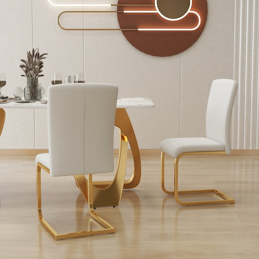 HMR Modern Dining Chairs with PU Leather Upholstery (Set of 4) - White