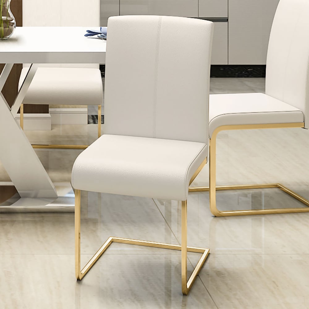 HMR Modern Dining Chairs with PU Leather Upholstery (Set of 4) - White