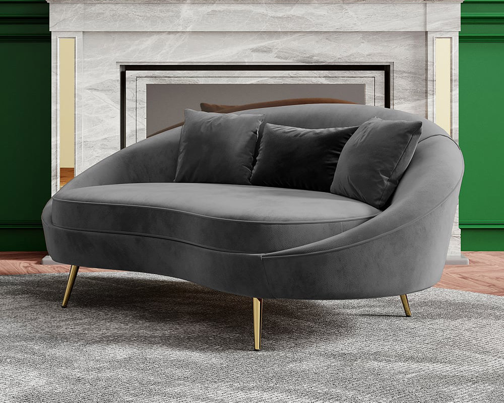 HMR Modern 63" Curved Sofa with Velvet Upholstery and Toss Pillow - Gray