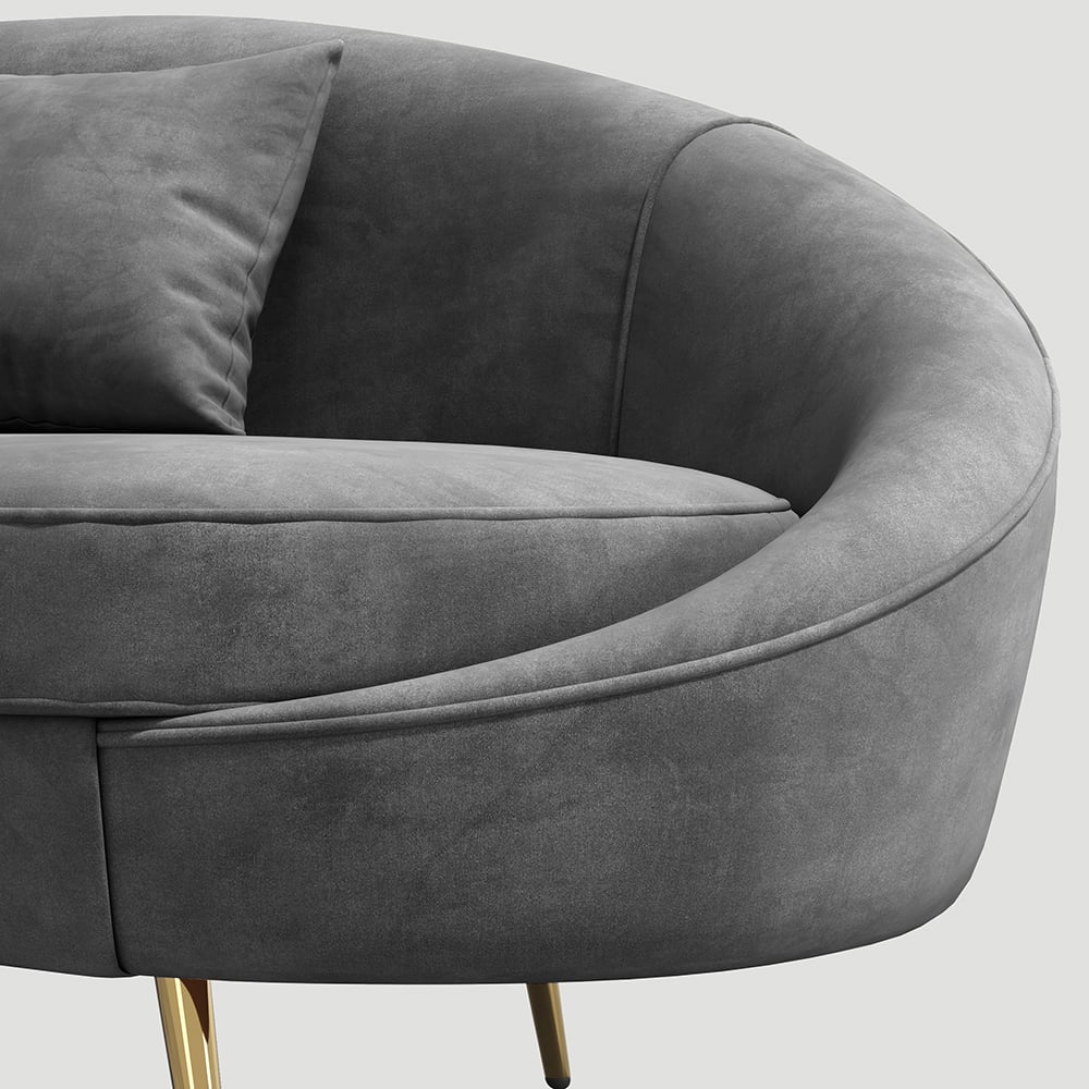 HMR Modern 63" Curved Sofa with Velvet Upholstery and Toss Pillow - Gray