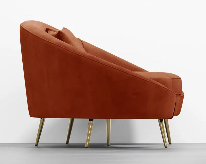 HMR Modern 95" Curved Sofa with Velvet Upholstery and Toss Pillow - Bronze