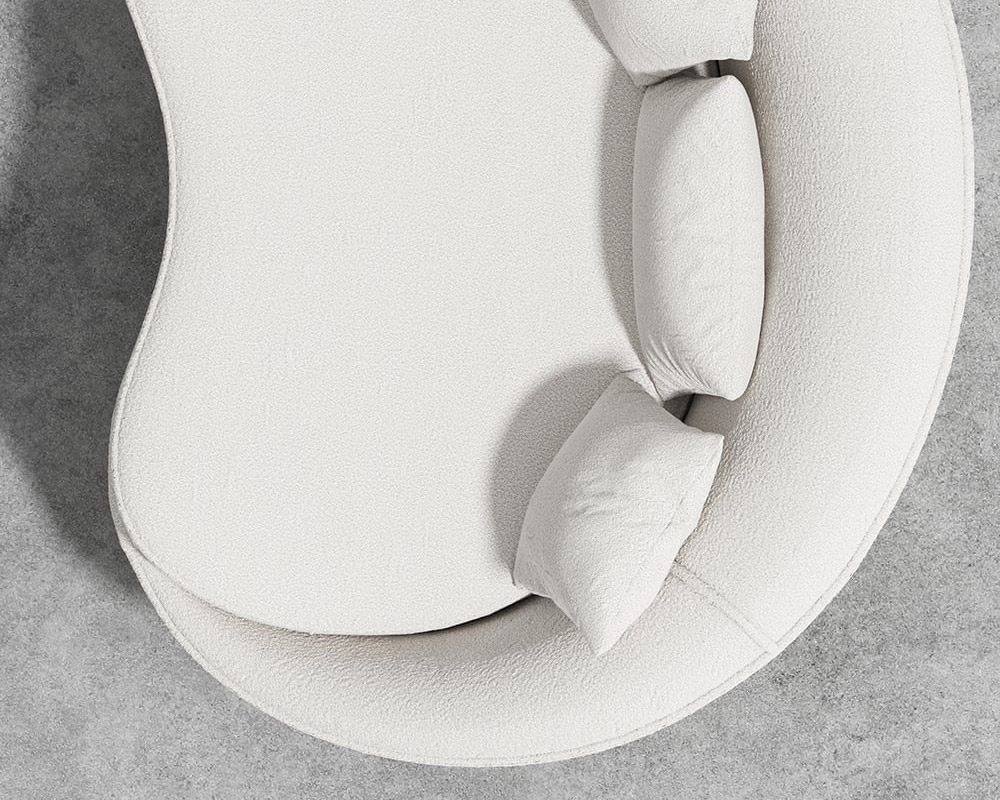 HMR Modern 63" Curved Sofa with Boucle Upholstery and Toss Pillow - White