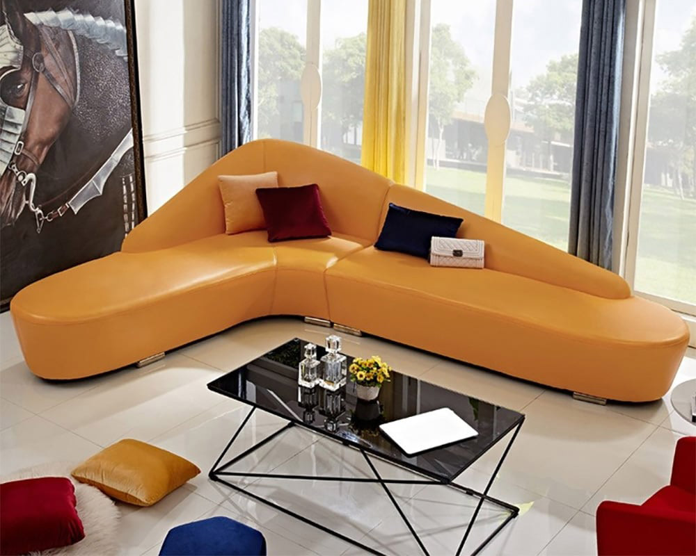 HMR Modern 6-Seater L-Shaped Corner Faux Leather Upholstery Sectional Sofa - Orange