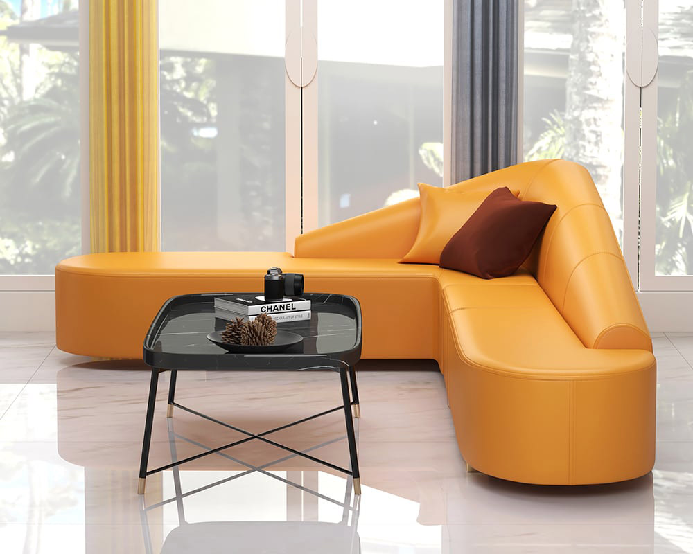 HMR Modern 6-Seater L-Shaped Corner Faux Leather Upholstery Sectional Sofa - Orange