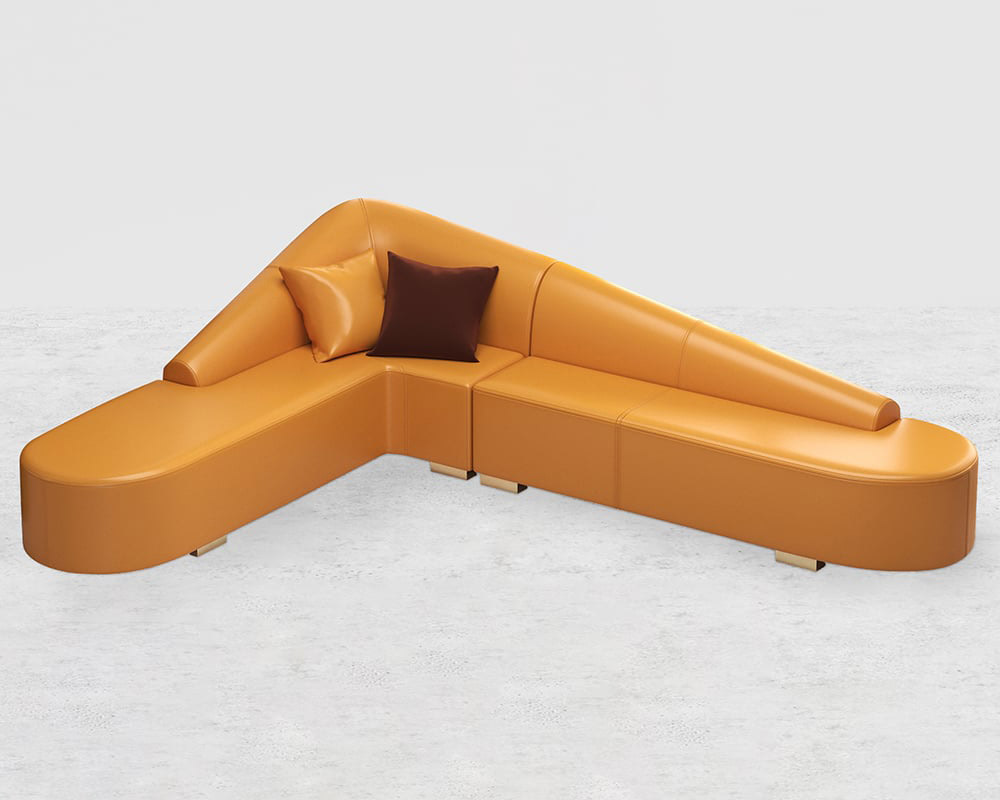 HMR Modern 6-Seater L-Shaped Corner Faux Leather Upholstery Sectional Sofa - Orange
