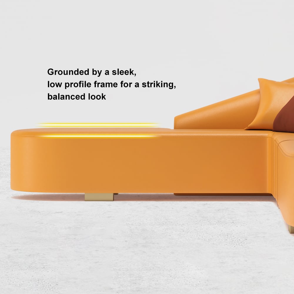 HMR Modern 6-Seater L-Shaped Corner Faux Leather Upholstery Sectional Sofa - Orange