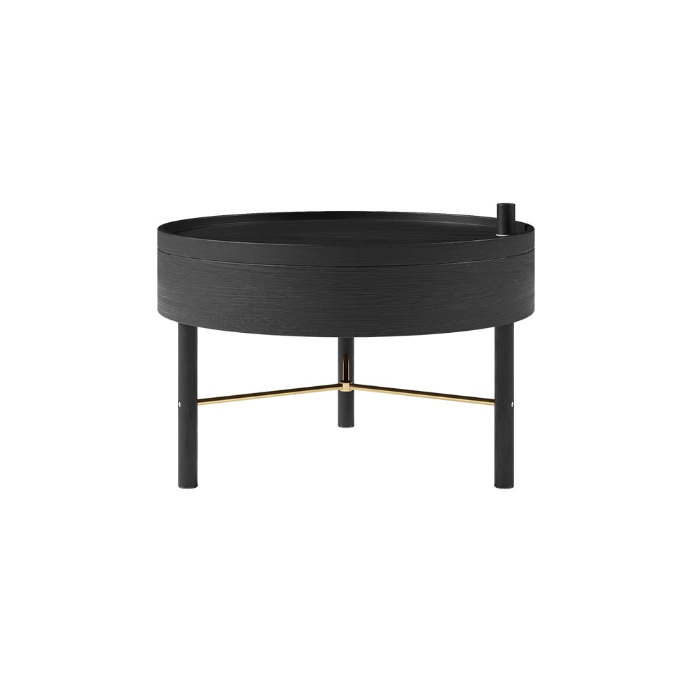 HMR Modern Round Wood Rotating Tray Coffee Table with Storage & Metal Legs - Black