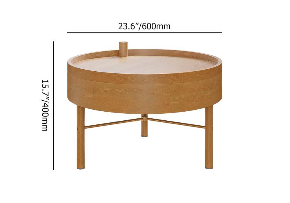 HMR Modern Round Wood Rotating Tray Coffee Table with Storage & Metal Legs - Natural