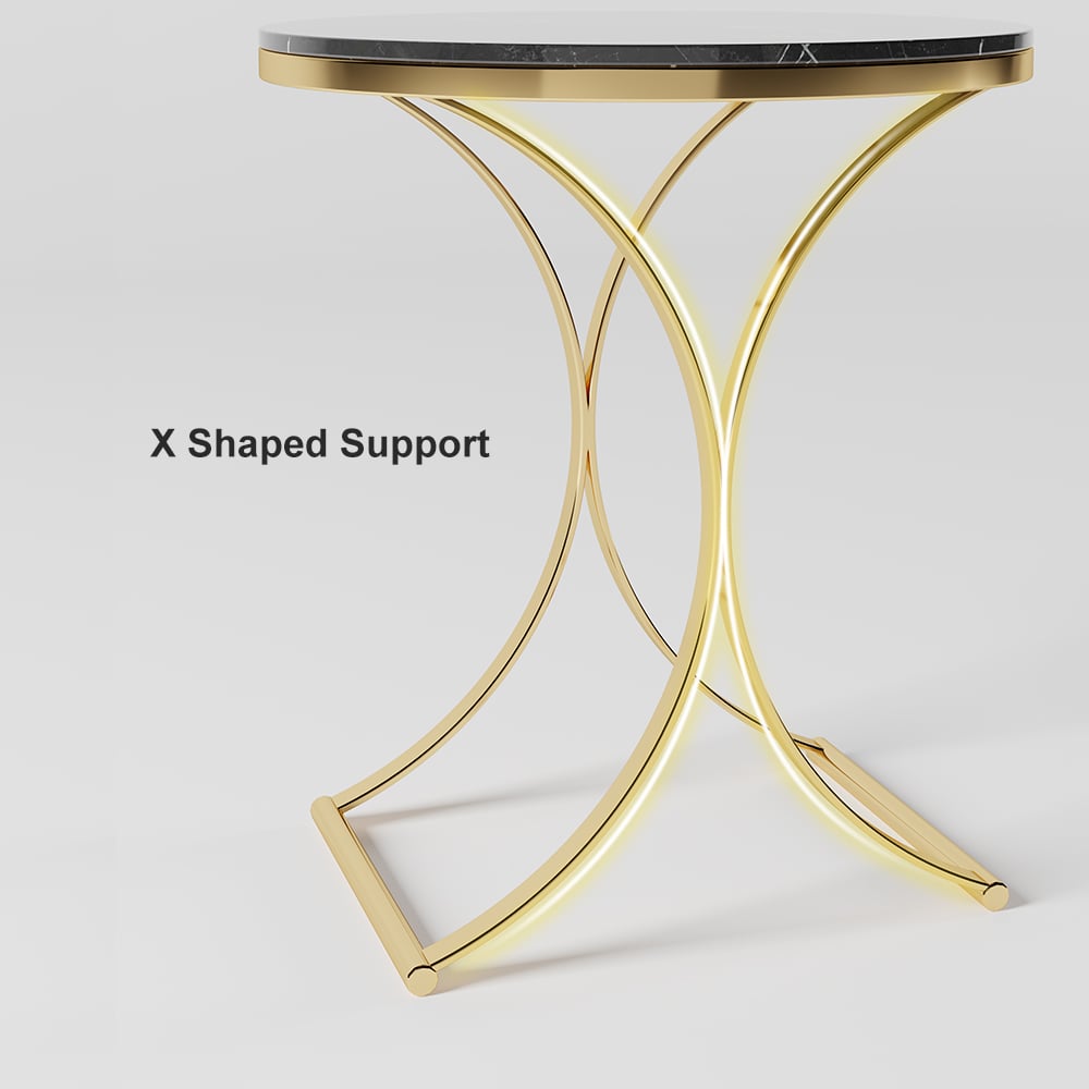 HMR Modern Luxurious Round Side Table - Black/Gold, Marble