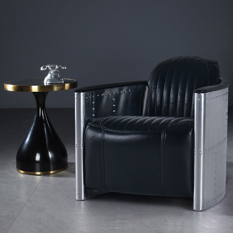HMR - Zado Series Industrial Loft Barrel Accent Chair with PU Leather Upholstery in Black