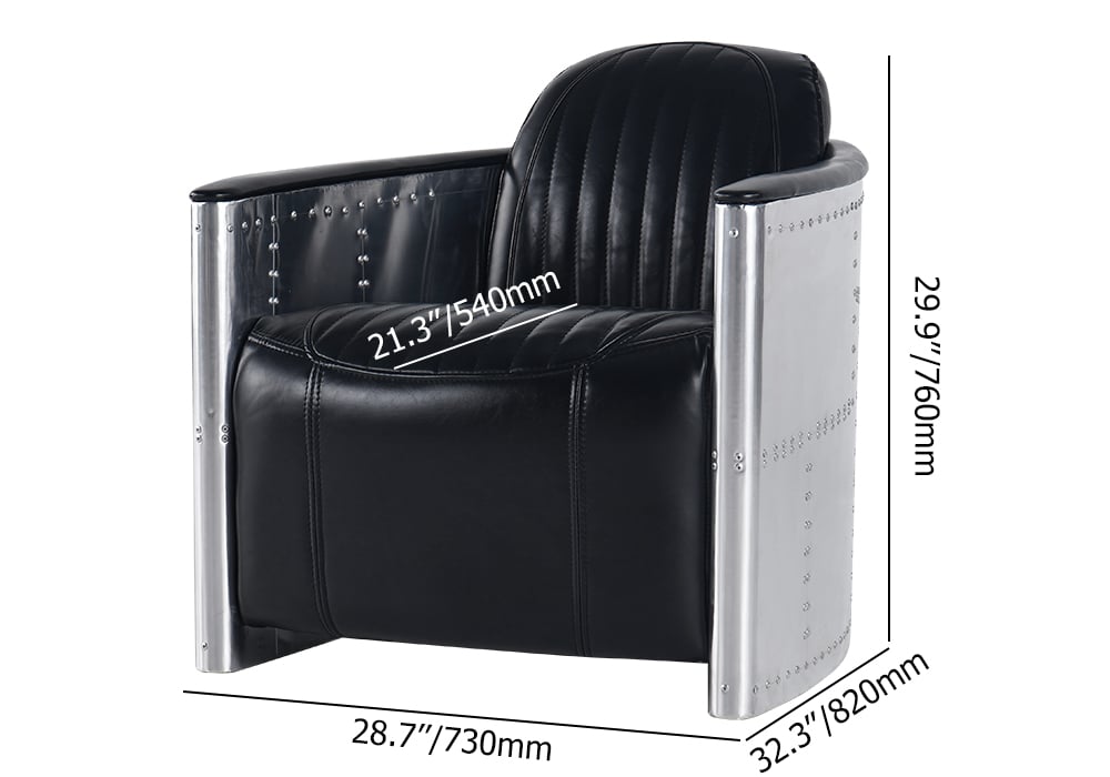 HMR - Zado Series Industrial Loft Barrel Accent Chair with PU Leather Upholstery in Black
