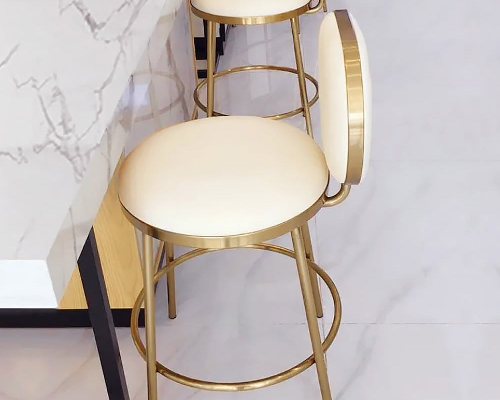 HMR - Modern Upholstery Round Faux Leather Counter Stool with Back in Beige