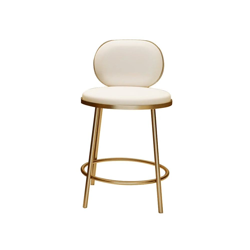 HMR - Modern Upholstery Round Faux Leather Counter Stool with Back in Beige