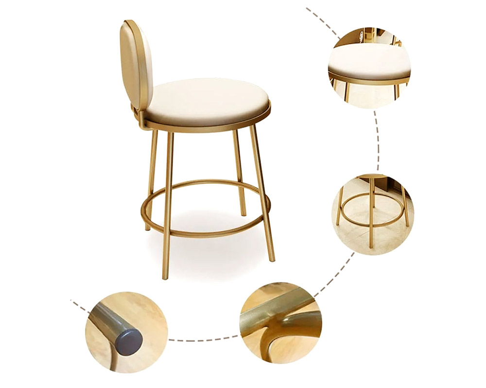 HMR - Modern Upholstery Round Faux Leather Counter Stool with Back in Beige