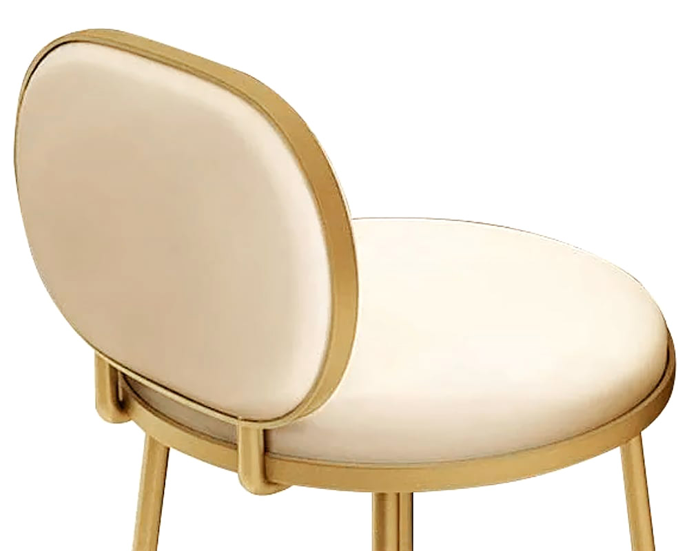 HMR - Modern Upholstery Round Faux Leather Counter Stool with Back in Beige