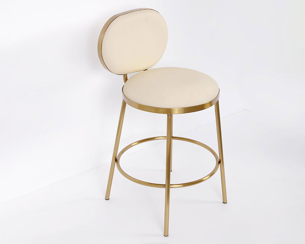 HMR - Modern Upholstery Round Faux Leather Counter Stool with Back in Beige