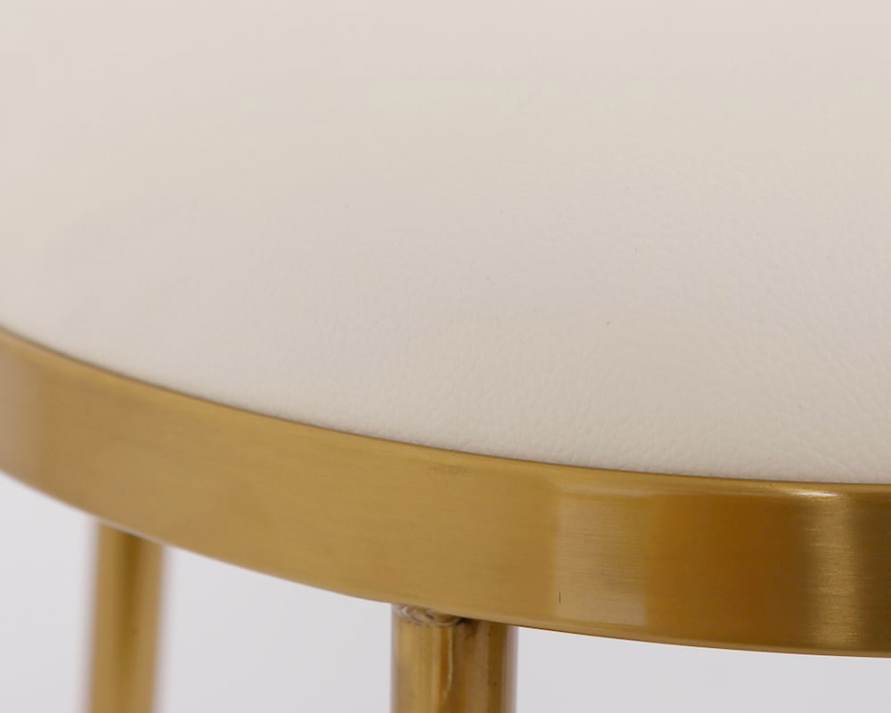 HMR - Modern Upholstery Round Faux Leather Counter Stool with Back in Beige
