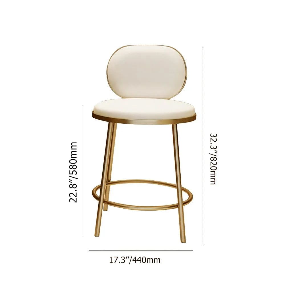 HMR - Modern Upholstery Round Faux Leather Counter Stool with Back in Beige