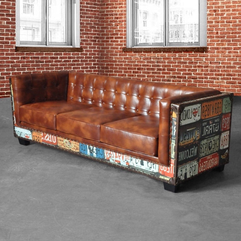HMR - Industrial Loft 3-Seater Tufted Upholstered Sofa in Brown