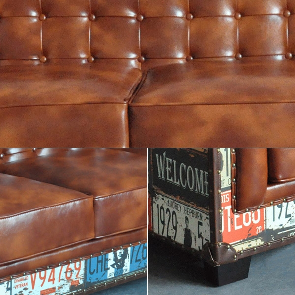 HMR - Industrial Loft 3-Seater Tufted Upholstered Sofa in Brown