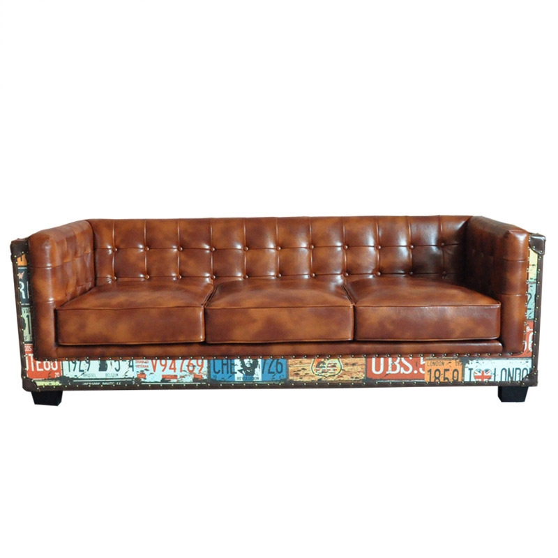 HMR - Industrial Loft 3-Seater Tufted Upholstered Sofa in Brown
